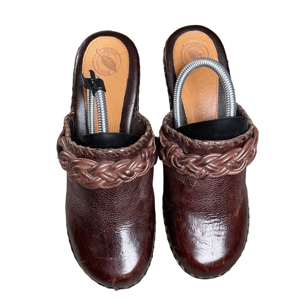 Nurture Leather Clogs Womens Size 10 Brown Excellent Braided Mules Platform Boho